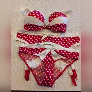 Honey Birdette Rita red set with navy Rita suspenders bundle - reserved